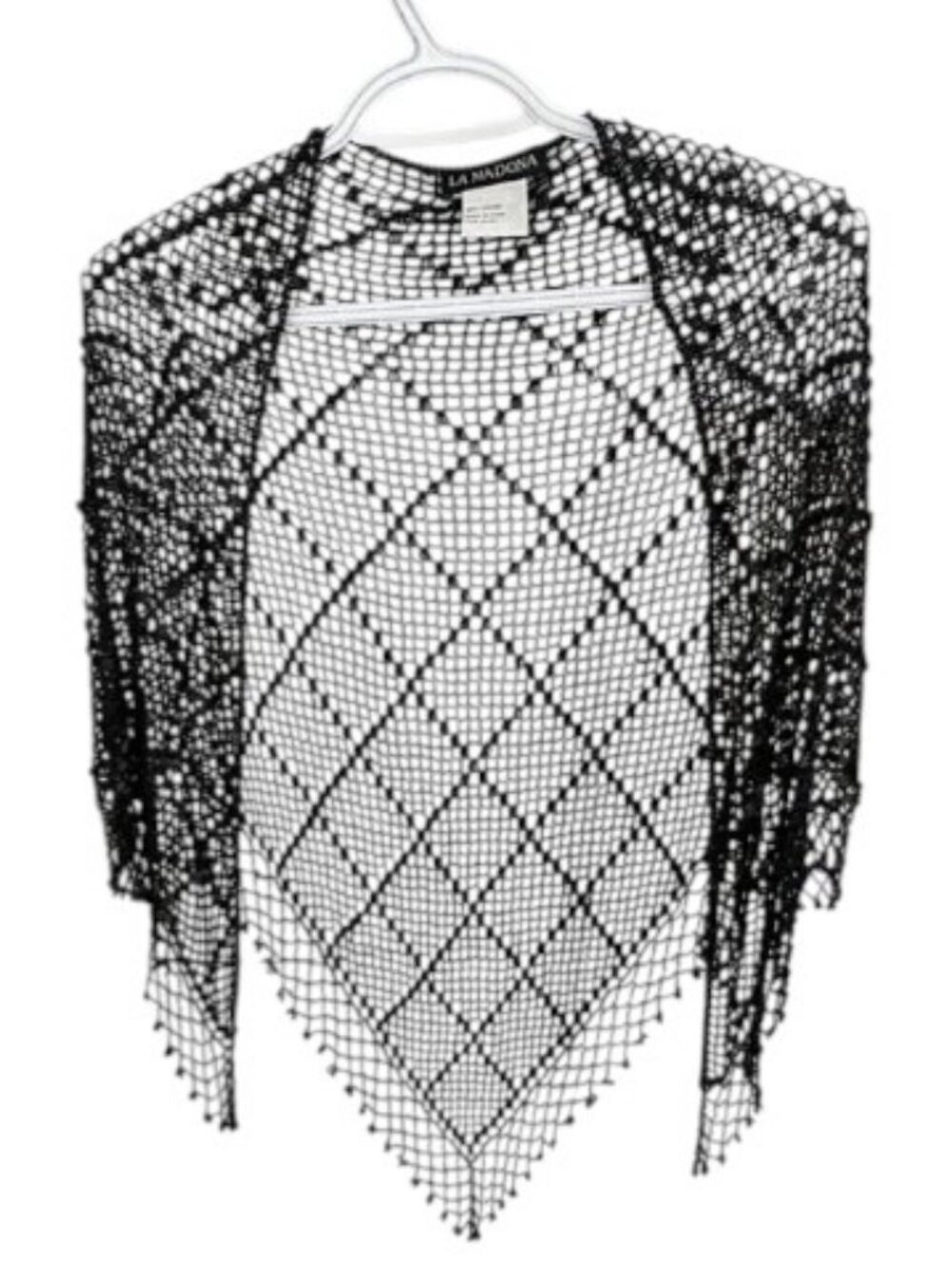 La Madona open weave beaded crochet triangle shawl black women's OS